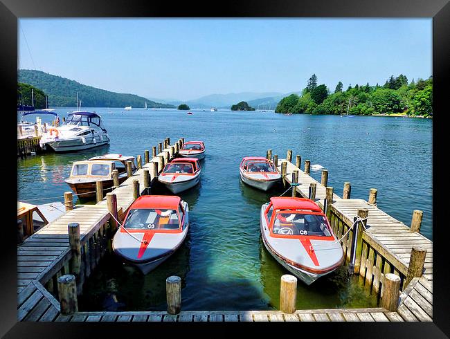 Motorboats at Lake Windermere. Framed Print by Lilian Marshall