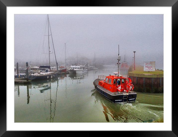 Pilot boat in foggy Lowestoft. Framed Mounted Print by Lilian Marshall
