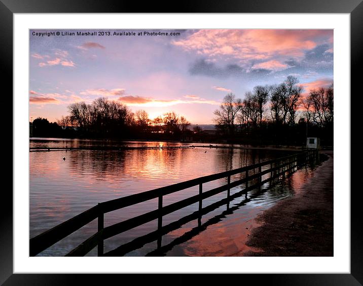Sunset on the Boating Lake. Framed Mounted Print by Lilian Marshall