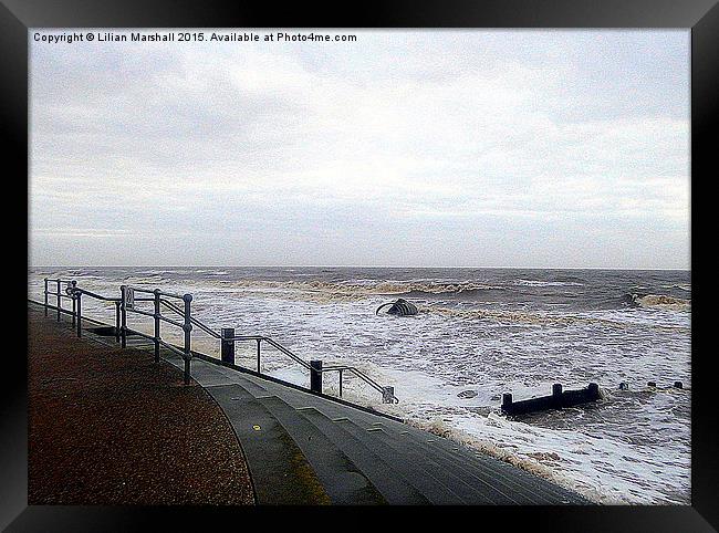  A Grey Day at Cleveleys.  Framed Print by Lilian Marshall