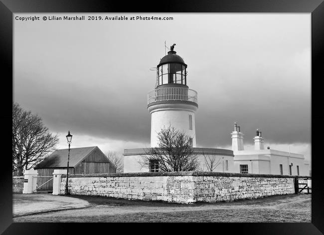 A grey day over Cromarty Lighthouse Field Station. Framed Print by Lilian Marshall