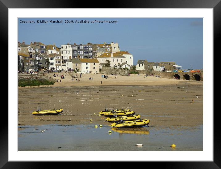 St Ives Harbour Beach.  Framed Mounted Print by Lilian Marshall