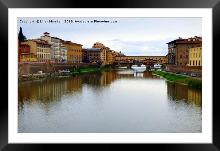 Ponte Vecchio Bridge on a grey day.. Framed Mounted Print by Lilian Marshall