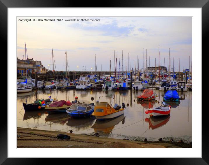 Sunrise over Bridlington Harbour.  Framed Mounted Print by Lilian Marshall