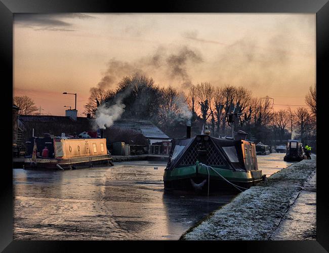 Sunset on the Frozen Lancaster Canal Framed Print by Lilian Marshall