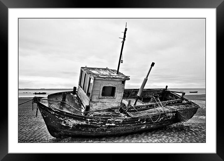 Boat on the beach Framed Mounted Print by Sandra Pledger