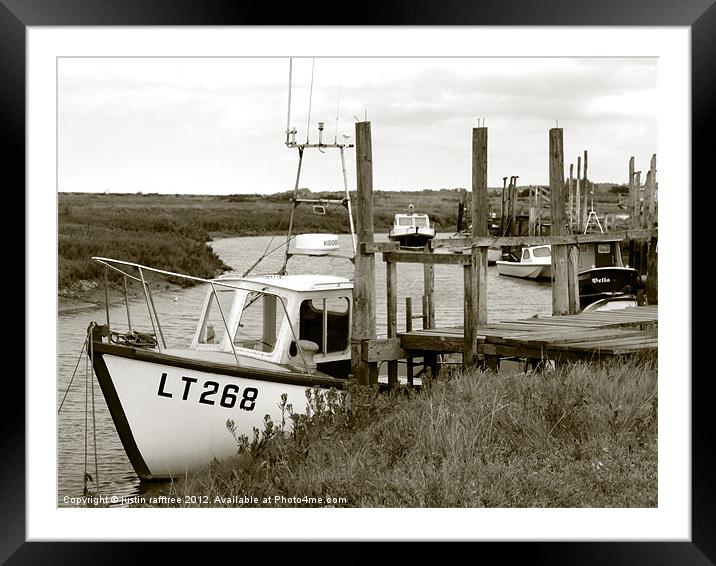 Moored Boat At Thornham Framed Mounted Print by justin rafftree