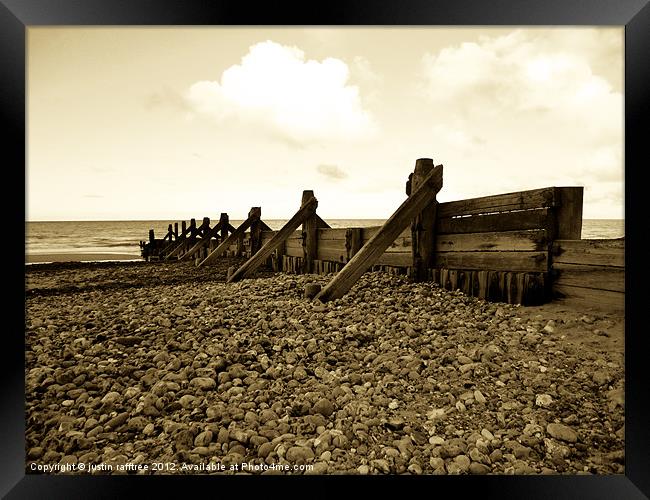 Sea Defences In Duotone Framed Print by justin rafftree