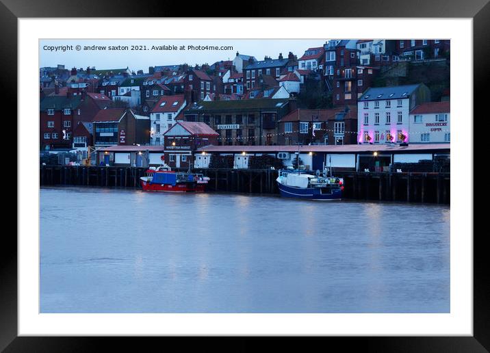 Lights in the harbour  Framed Mounted Print by andrew saxton