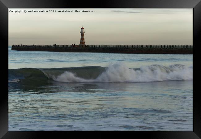 WAVE LIGHTHOUSE Framed Print by andrew saxton