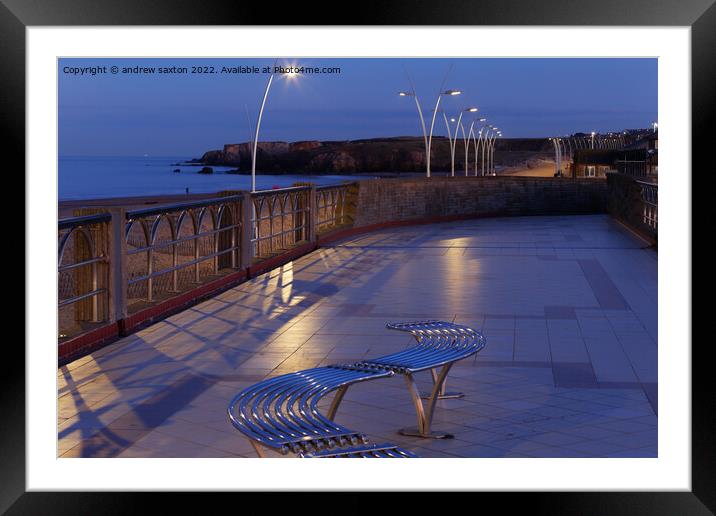 Seats in street light Framed Mounted Print by andrew saxton