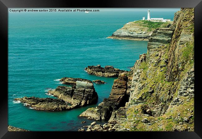  ANGLESEY LIGHT HOUSE Framed Print by andrew saxton