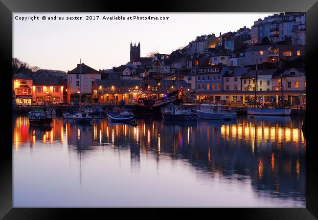 BRIXHAM BY LIGHTS. Framed Print by andrew saxton