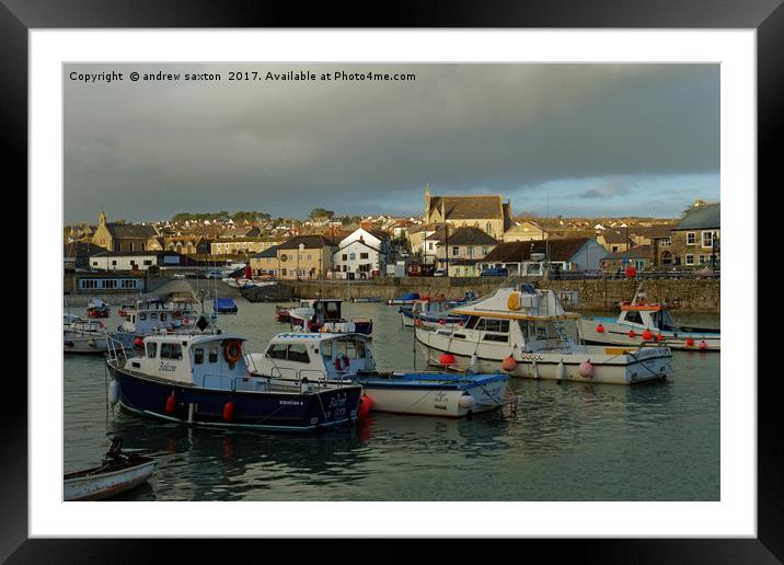 PORTHLEVEN HARBOUR  Framed Mounted Print by andrew saxton