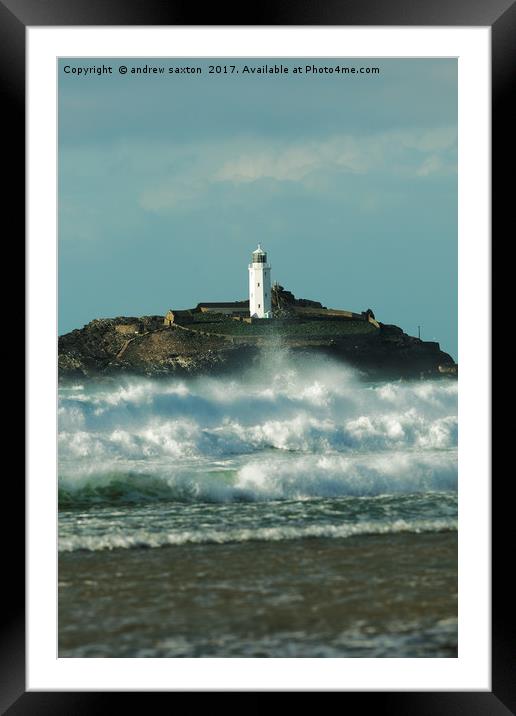 LIGHTHOUSE ROUGH SEA Framed Mounted Print by andrew saxton