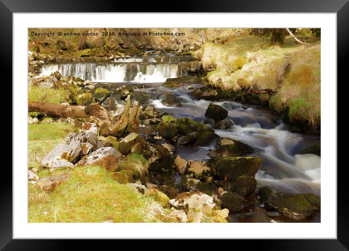 RIBBLESDALE WATERFALLS Framed Mounted Print by andrew saxton