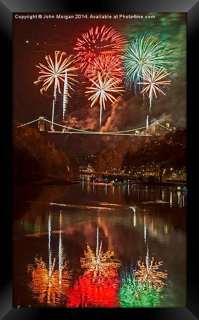  Fireworks on the Bridge. Framed Print by John Morgan