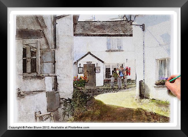 Hawkshead Cottages Painting Framed Print by Peter Blunn