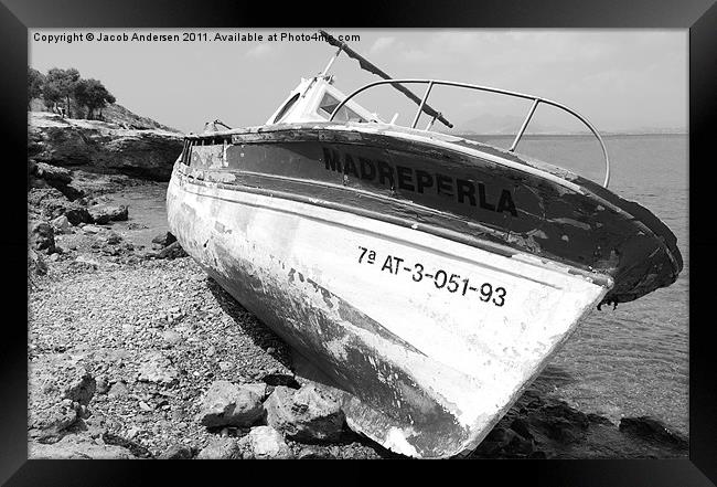 Spanish Beached Boat Framed Print by Jacob Andersen