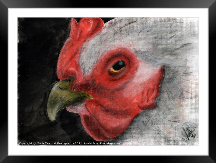 Original Art - Hen Close up Framed Mounted Print by Maria Tzamtzi Photography