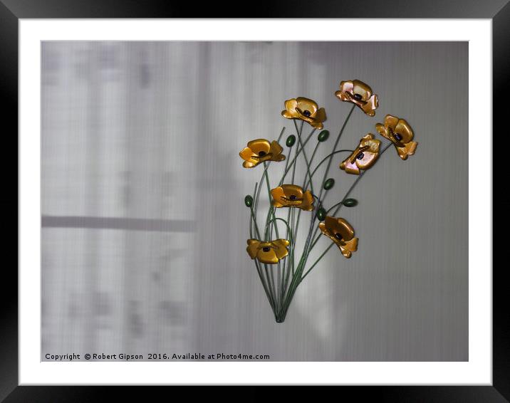 Wall flowers gold with textured colour background Framed Mounted Print by Robert Gipson
