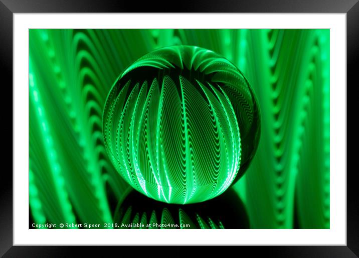 Abstract art Green waves in crystal  ball Framed Mounted Print by Robert Gipson