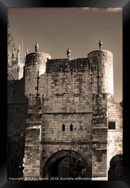 Bootham bar in York in sepia. Framed Print by Robert Gipson