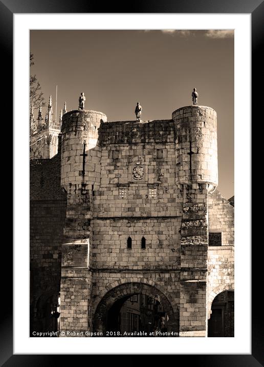 Bootham bar in York in sepia. Framed Mounted Print by Robert Gipson