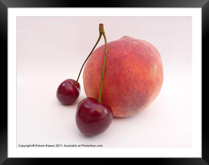 Cherries and Peach Framed Mounted Print by Robert Gipson