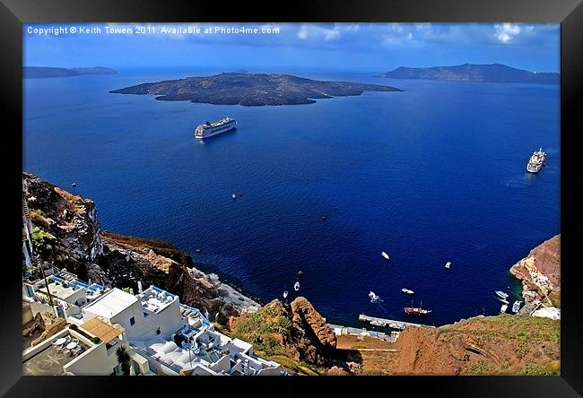 Fira Harbour, Santorini, Greece Canvases & Prints Framed Print by Keith Towers Canvases & Prints