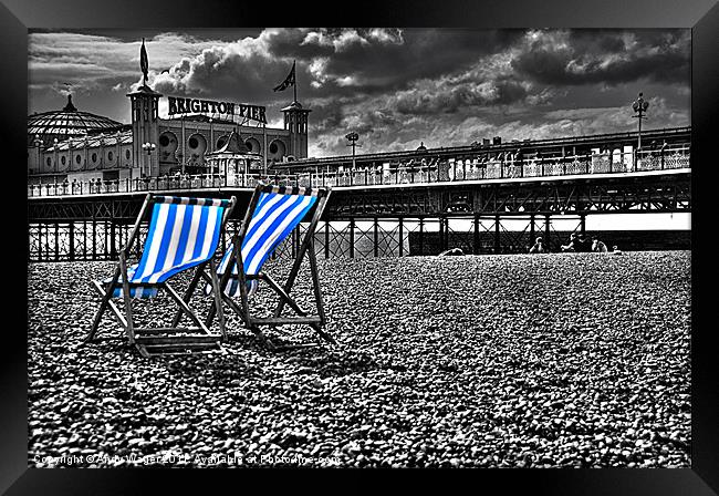 Deck chairs and pier Framed Print by Andy Wager