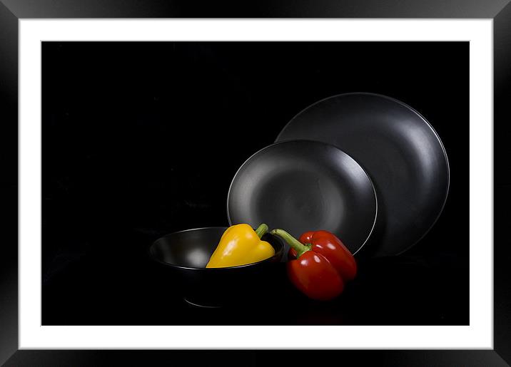 Peppers and plates Framed Mounted Print by Andy Wager