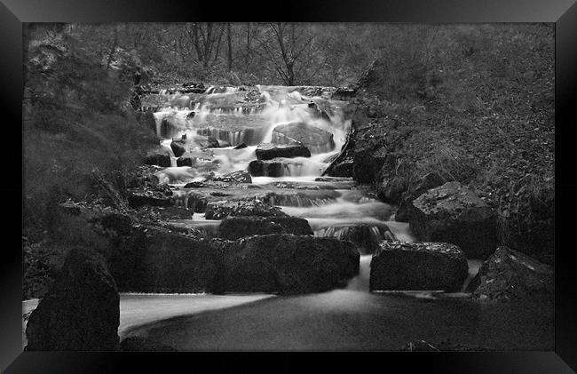 Waterfall In Black And White Framed Print by Steve Purnell