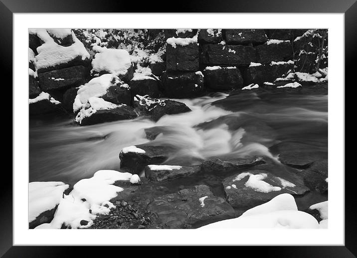 Snowy Waterfall Mono Framed Mounted Print by Steve Purnell