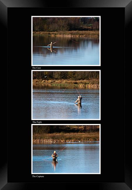 Fly Fishing Triptych Black Background Framed Print by Steve Purnell