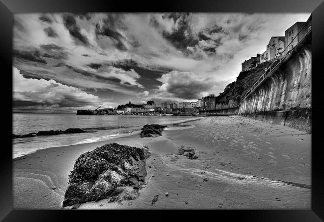 Tenby North Beach in Monochrome Framed Print by Steve Purnell