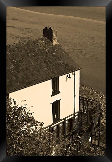 The Boathouse at Laugharne in Sepia Framed Print by Steve Purnell