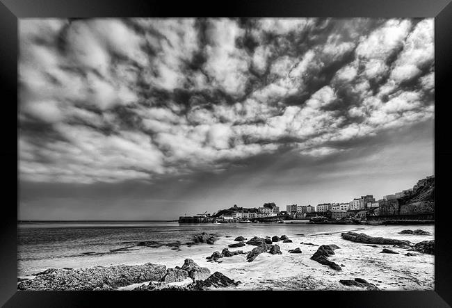 Tenby Harbour from North Beach Mono Framed Print by Steve Purnell
