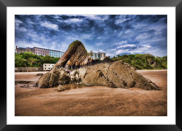 Goscar Rock Tenby Pembrokeshire 3 Painted Framed Mounted Print by Steve Purnell