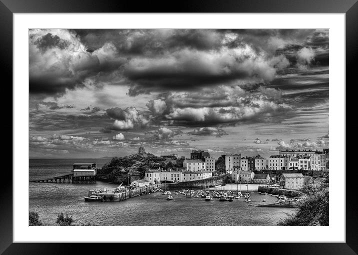 Tenby Harbour 2 Mono Framed Mounted Print by Steve Purnell