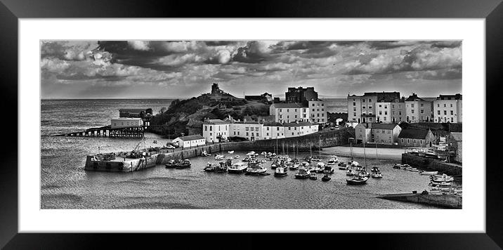 Tenby Panorama 1 Mono Framed Mounted Print by Steve Purnell