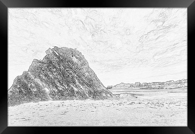 Goscar Rock Tenby Pencil Sketch Framed Print by Steve Purnell