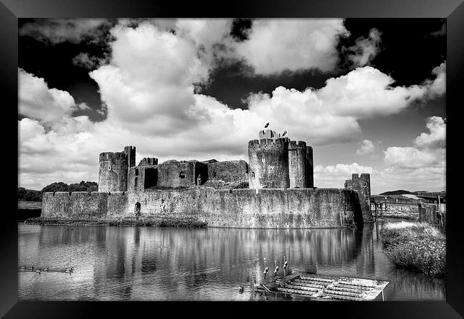 Caerphilly Castle 5 Monochrome Framed Print by Steve Purnell