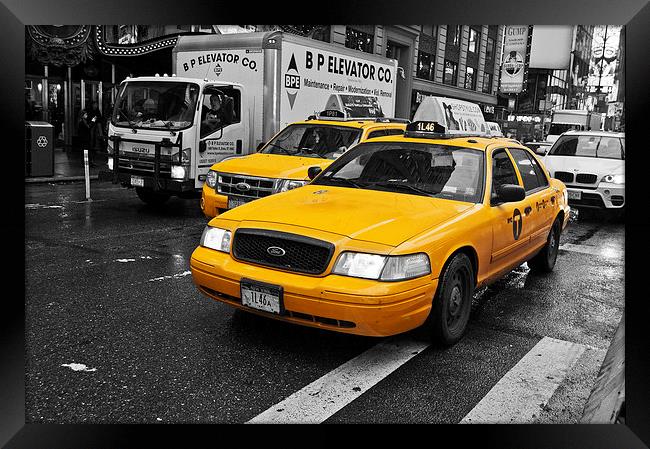 Yellow Taxi Colour Pop Framed Print by Steve Purnell
