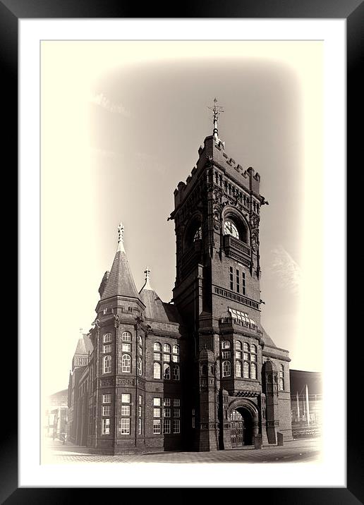 Pierhead Building Cardiff Mono Toned Framed Mounted Print by Steve Purnell