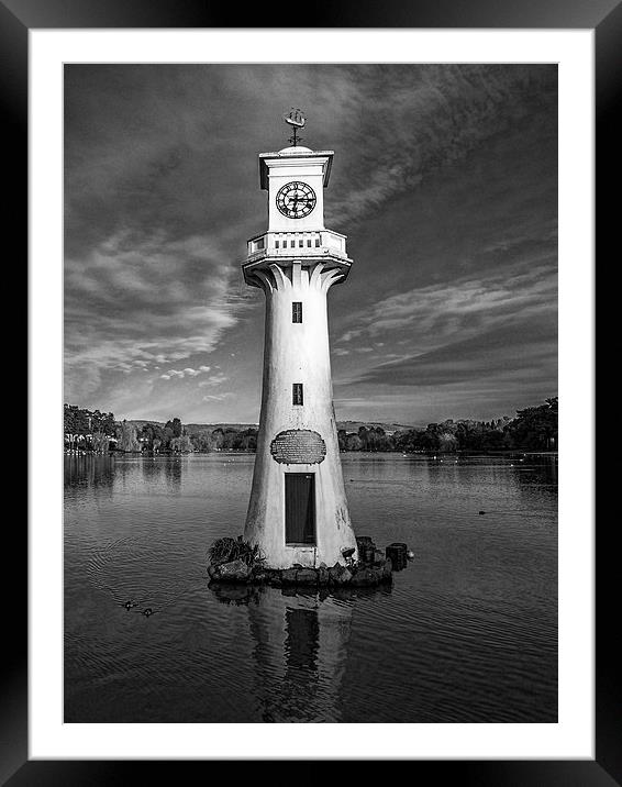 Roath Park Lighthouse Mono Framed Mounted Print by Steve Purnell