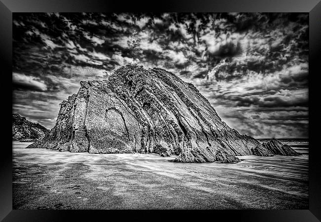 Goscar Rock Tenby Mono Framed Print by Steve Purnell