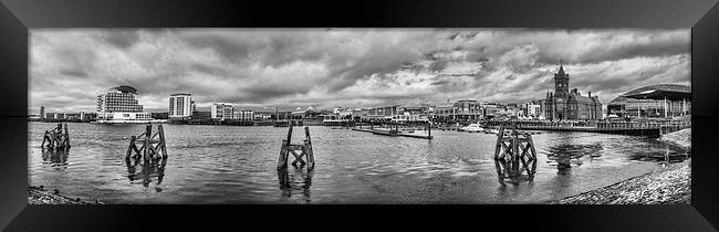 Cardiff Bay Panorama Monochrome Framed Print by Steve Purnell