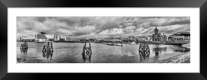 Cardiff Bay Panorama Monochrome Framed Mounted Print by Steve Purnell
