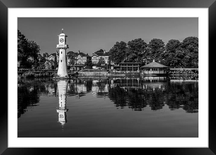 Roath Park Lake Black and White Framed Mounted Print by Steve Purnell